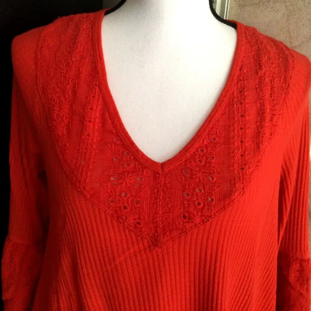 Free People Parisian Nights Vermillion Boho Top Sz XS